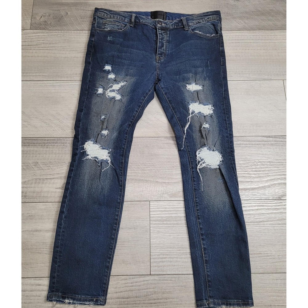 👖Valabasas Jeans Mens 38 Distressed Skinny Button Fly Stretch Streetwear Y2K